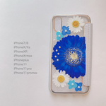 お一人様限定＊クリア手帳型スマホケース＊ロイヤルブルーガーベラ＊押し花スマホケース