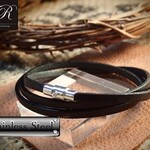 【ステンレス製マグネットクラスプ】スリムレザーブレスレット/3連栃木レザーブラック