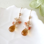 【SALE】14kgf ブランデーシトリン × サンストーン ブーケピアス