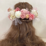 【再販】strawberry milk white tulle ribbon ヘッドドレス 成人式 ウエディング  髪飾り