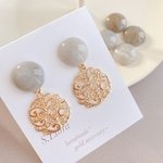 gray marble*グレージュ ラウンドレース ピアス イヤリング