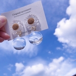 【再販】お水のガラスボールのクリアフラワー耳飾り♡