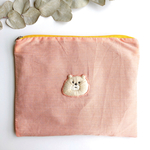 クマさんの刺繍ファスナーポーチ(オレンジ)