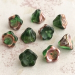 【8㍉ 20個】ベルフラワービーズ＊green & metallic ＊チェコビーズ