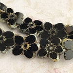【14x12㍉ 6個】チェコフラワービーズ🌸black🌸黒＊ブラック＊ピカソ＊桜＊花