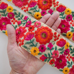 【1m】インド刺繍リボン　ポッピングフラワー【ベージュ】
