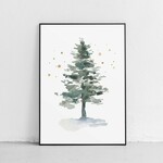 Xmas ポスター【ツリー】大人気！　休日　星　　もみの木　イラスト　水彩　クリスマス　森　自然　風景　Christmas