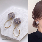 【EIMI】グレーチェックスクエア×ゴールドフープ＊ ピアス/イヤリング