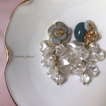 グリーン系 フラワー 大ぶりパール ピアス/イヤリング レトロ 結婚式 ウェディング