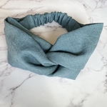 クロスヘアバンド　リネン100％　レインブルー