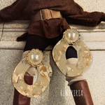 RUKIRIRIA #495 パールベージュチェーンピアス  大ぶりピアス 大ぶりイヤリング 