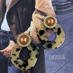 RUKIRIRIA #496 ブラウンパール×レオパードチェーンピアス  大ぶりピアス 大ぶりイヤリング 