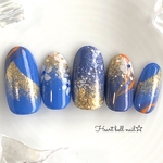 華やか和柄フラワーネイルチップ②（成人式ネイル/和柄ネイル/青/フラワー/和装）