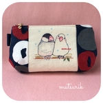 【 文鳥 刺繍 ポーチ 】紺色 和風