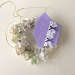 💓 スミレ コットンと国産ダブルガーゼで作った立体マスク   リボン刺繍レースのせ&スミレ色プチリボンダブル   ポケットタイプ