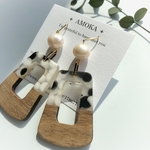 wood and clear motif and 淡水パール　ピアス/イヤリング