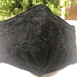 ☆  小池都知事と同柄レース生地立体型マスク☆マーガレット刺繍レース(ブラック)