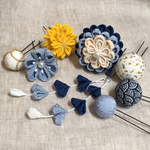 爽やかな青のちりめん髪飾りセット