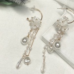 イミテーションパール　チェーン　フラワー　ロング　ピアス