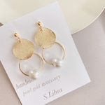 gold*round plate コットンパールリング ピアス イヤリング