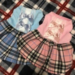 ピンク、ブルーチェックの春のワンピース