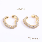 M6614 1個 高品質ジルコニアイヤーカフ ハート 19×20mm 片耳用 ゴールド【1ヶ】