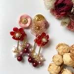 pink button &flower  pierce /earring