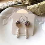 大人のボタニカル♡パープル×グリーン　スティックパールのピアス／イヤリング