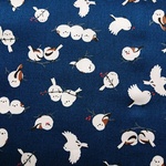 綿オックス生地｜110×50cm｜ぷっくりシマエナガ｜小鳥｜ネイビー｜プリント｜コットン｜雪の妖精