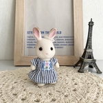 子供 ブルーのストライプワンピース&耳飾りセット＊シルバニア 服 シルバニアファミリー 子供服＊