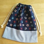 ◆30×35✰* マリン×ストライプ★きんちゃく袋