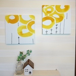 2枚セット イエローサークルのファブリックパネル 30cm×30cm 