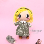 ☆THIERRY☆イーマリーちゃん着せ替えお洋服 モスグリーンロング丈ワンピース、共布ヘアーバンド