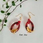 レッドアゲートと猫のピアス／イヤリング