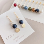 ゴールドコイン×コットンパール ピアス イヤリング 選べる7色
