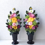 プリザーブドフラワーの仏花☆高さ33cm黄色紫色白色菊ピンクデンファレ仏花 お供えお悔み