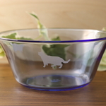 にゃんボウル(大)マリン 猫 ガラス食器 肉球 猫柄