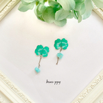 four-leaf clover amazonite asymmetry ピアスorイヤリングor樹脂ピアス