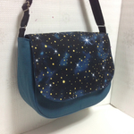 倉敷帆布ショルダーバック★ミネラルブルー＆夜空プリント
