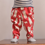 josse"ネル起毛 サルエルパンツ 親子くま 5色展開 受注制作（80/90/100サイズ） レッド