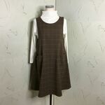 杢調ツイル（ポリエステル）ブラウンチェック　ふんわりすっきりフレアーエプロンドレス　95