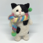 マフラー🧣立ち猫🐱黒ブチ　羊毛フェルト