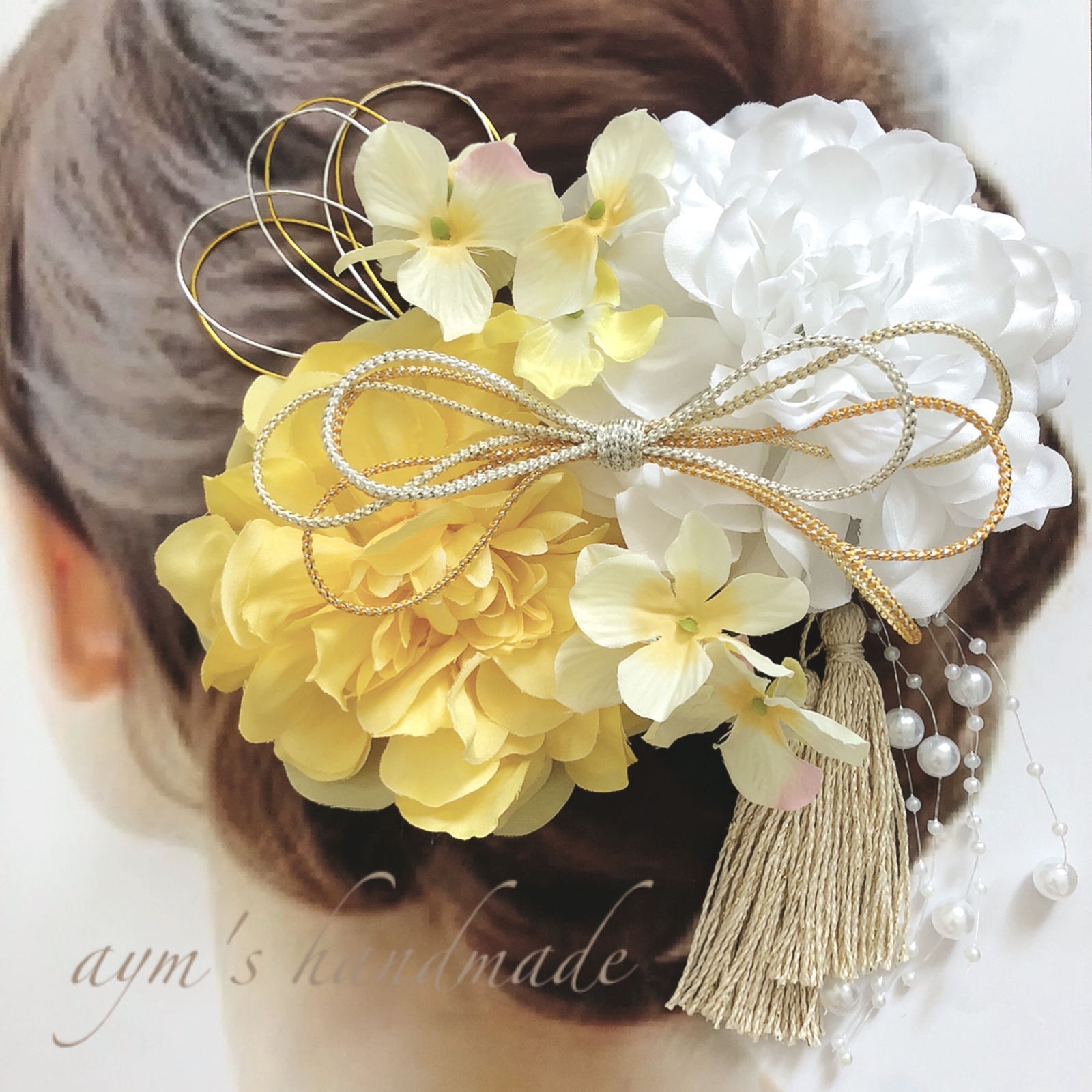 1450円本物花 イエローホワイト 髪飾り 卒業 入学 ブライダル ウェディング 1450円本物花 イエローホワイト 髪飾り 卒業 入学 ブライダル ウェディング