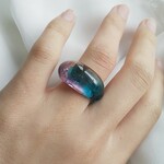 ぽってり cobalt blue ガラス リング  clear glass ring