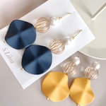 Navy or Yellow *大ぶりマットパーツピアス イヤリング ネイビーイエロー