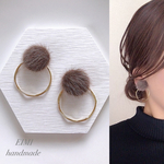 【EIMI】フェイクファーカボションブラウン×ゴールドフープ2way＊　ピアス/イヤリング