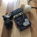 本格デニム生地★iPhone手帳型ケース★ぷくぷくクマのホルダーつき