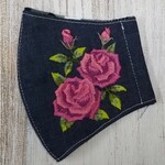 【刺繍マスク】 冬のデニム刺繍マスク ローズ  