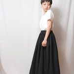 タックギャザースカート　黒　サイズ調整可能　綿ブロード