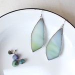 大振りガラス 揺らめくピアス  blue-green marble ステンドグラス ガラス